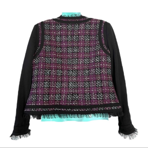 Luciano Dante Blazer Boxy Purple Tweed Cropped Coco Inspired Contrast Sleeves S - Picture 2 of 10